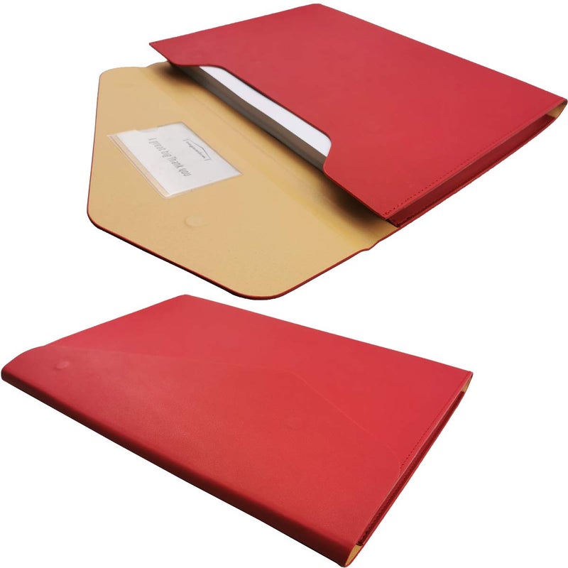 Enyuwlcm PU Leather A4 File Folder Document Holder Waterproof Portfolio Envelope Folder Case with Invisible Magnetic Closure Red - Image 3